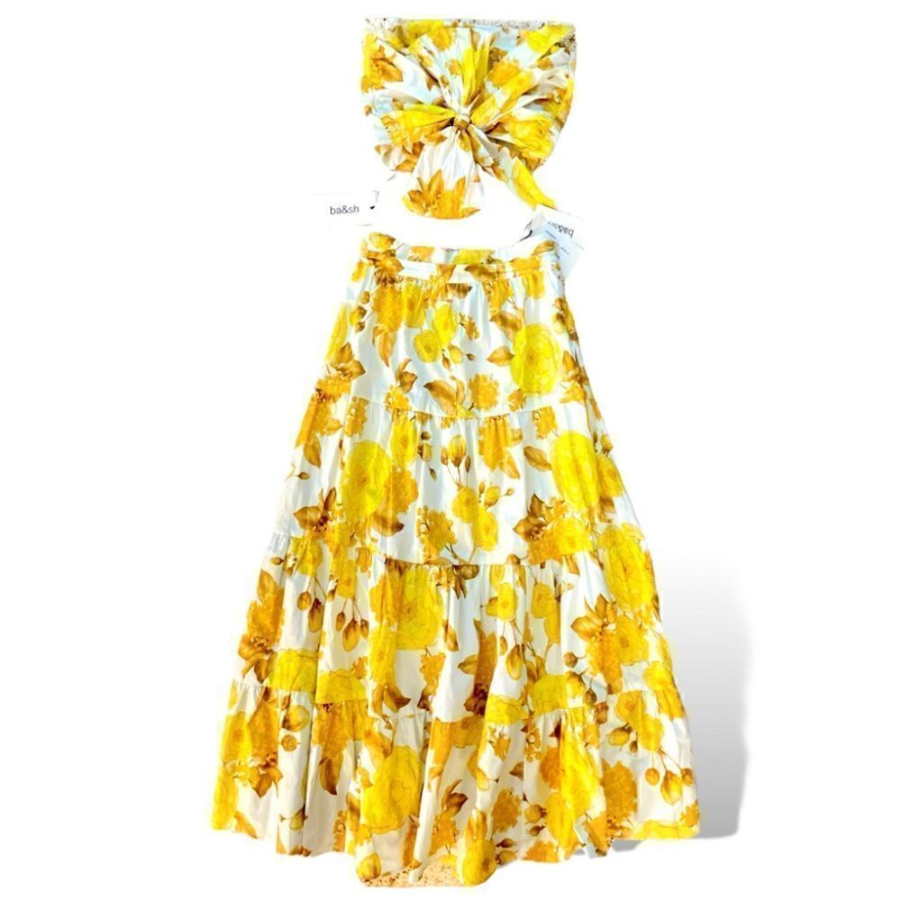 BA&SH Yellow Floral Print Maxi-Skirt & Top Set |Size: Medium| | US6|